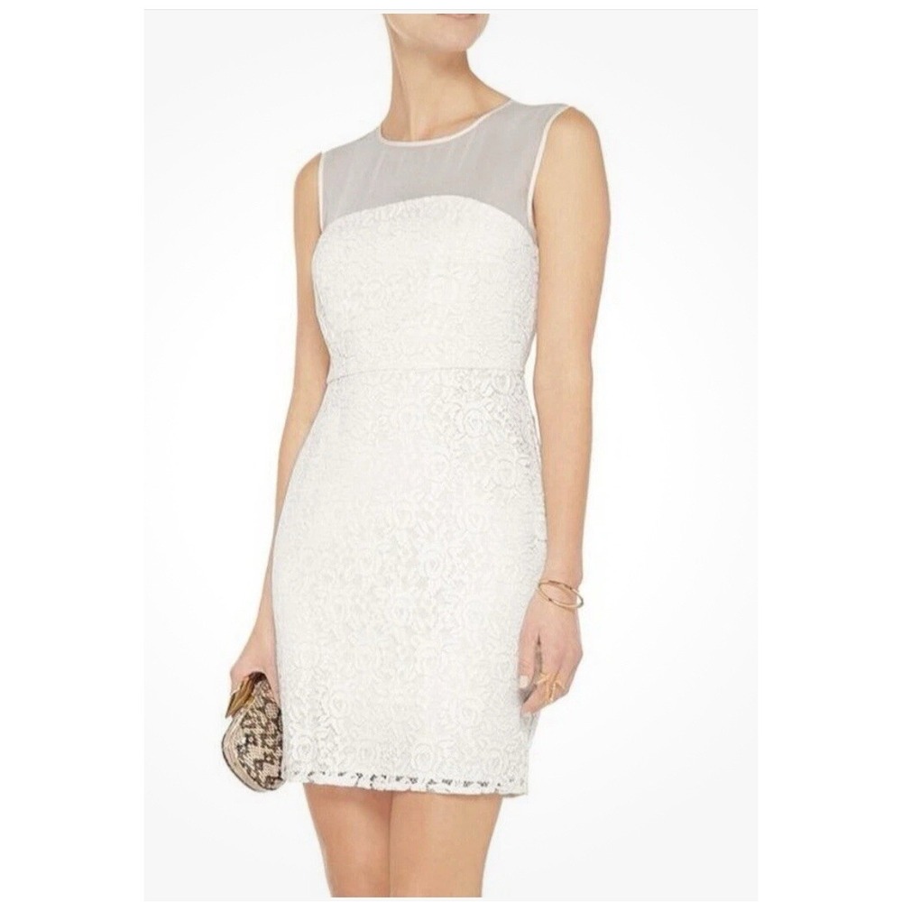 NWT Diane Von Furstenberg Nisha Silk Neck Lace Dress White Women's Size 10